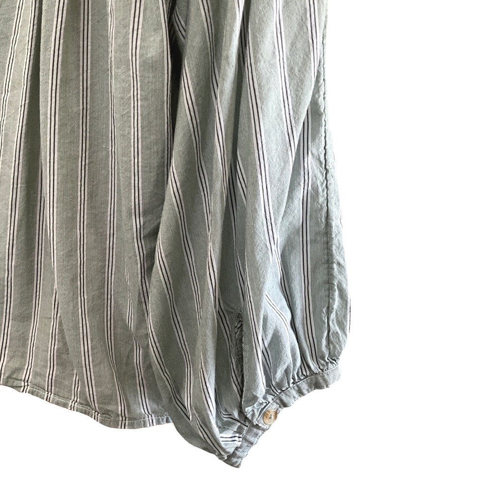 Pilcro Anthropologie Green Stripe Boho Peasant Cocoon Blouse Women's Size S - Picture 9 of 12